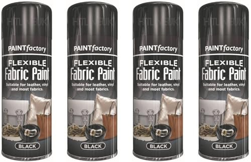 HitlineUK 4 x Black Flexible Fabric Spray Paint 200ml Aerosol Can Ideal For Leather Art Vinyl Fabric & Crafts Quick Drying Spray