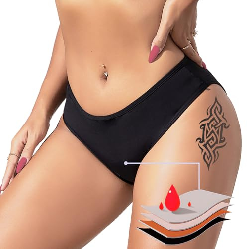 BIOECEUA Pantalon de natation menstruel pour femmes, taille basse 4 plis, étanche, pour filles et adolescentes, super absorbant, séchage rapide, pour la plage et la piscine, Noir , 36-38