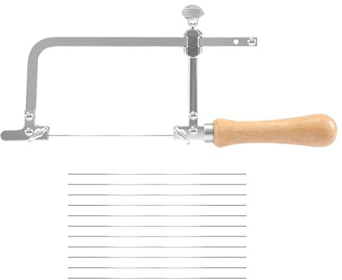Pqahffowr Scie à chantourner avec cadre en acier et 12 scies à fil de 1 mm de diamètre, coupe précise pour bois, métal, plastique, etc.