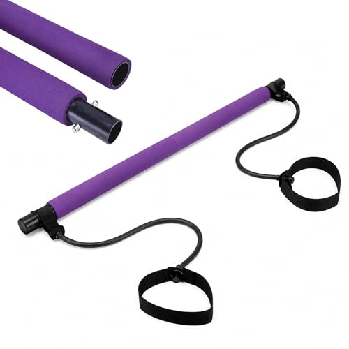 Kit per Pilates Bar con fasce di resistenza, bastone per esercizi di allenamento completo per casa e palestra, barra tonificante per addominali, braccia, gambe, glutei, per uomini e donne (viola)
