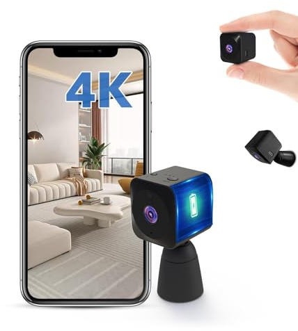 AOBOCAM Cámara Espía 4K Mini WiFi Interior/Exterior - Cámara Espía Oculta con Vision Nocturna/Detección de Movimiento, 2.4GHz, App Móvil (iOS/Android)，Casa/Oficina/Coche (Q18)