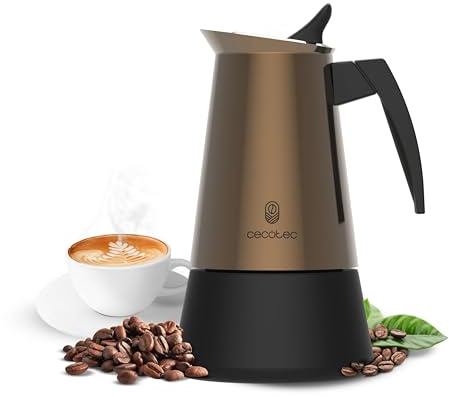 Cecotec Piccolina italiensk kaffebryggare 200 guld, 100 ml, 2 kaffekoppar, rostfritt stål, lämplig för alla ytor, premiumfilter, säkerhetsventil, värmebeständigt handtag, elegant design