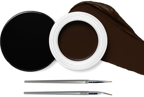 Waterproof Gel Eyeliner Pot with Brushes – Smudge-Proof, Long-Lasting Cream Formula, High-Pigment Eyeliner Makeup with 2 Precision Brushes (06#Brown)