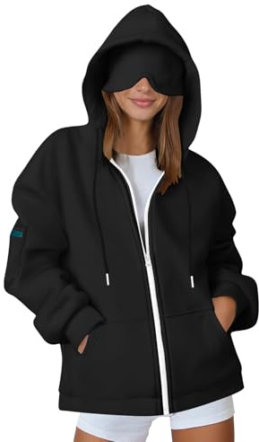 Mrat Women's Hoodie with Eye Mask Built In Comfrt Airplane Mode Travel Hoodies with 3 Pockets Ladies Loose Fit Sweatshirt Wearable Blanket Drawstring Long Sleeve Zip Up Pullover Tops Solid Going Out