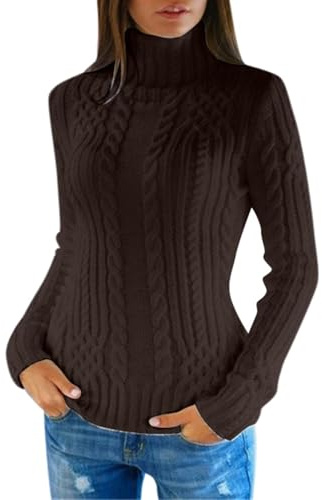 Generisch Maglione da donna a collo alto, a maniche lunghe, vintage, a maglia grossa, casual, morbido, casual, semplice, con dolcevita invernale, caldo, O caffè., M