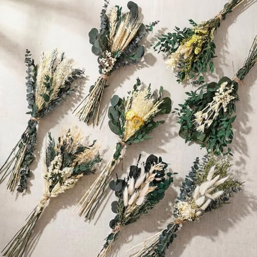 Layhit 8 Pack Large Size Boho Dried Flower Bouquet 15-17 Inch Wedding Handmade Dry Flowers for Vase Crafts DIY Photo Boutonniere for Men Floral Plant for Bridesmaid Gift Birthday Decor(Eucalyptus)