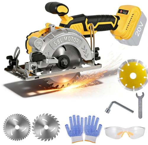 Cordless Circular Saw for Dewalt 18V/20V Battery, 5 Brushless Circular Saw with 3 Blades, 0-45° Cutting Angle, Max Cutting Depth 1.9(90°), Idea for Wood Plastic Tile Cut (No Battery)