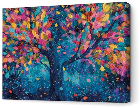 Panorama Quadros Dekoration als Leinwandbild drucken lassen - Mehrfarbiger Baum 120x80 cm - Bildern, Acrylbildern, handgemalt - Bilderrahmen und große Kunstdrucke