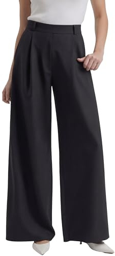 vittorio y Pantaloni Donna Eleganti Vita Alta con Elastico in Vita Gamba Larga Palazzo con Tasche Pantaloni Lunghi Casual (IT, Testo, Taglia Unica, Regular, Regular, L/XL, Nero)