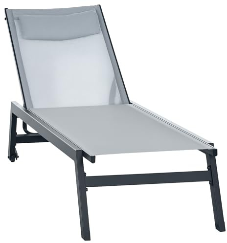 Outsunny Bain de Soleil Dossier Inclinable Multi-Positions Gris Clair