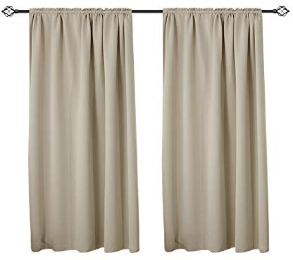 WOLTU 2er Set Gardinen, Verdunklungsvorhänge für Wohnzimmer Kinderzimmer, Blickdicht, Kräusebänder für Schiene, 250 g/m², kälteschutz lichtdicht, 135 x 175 cm, Sand