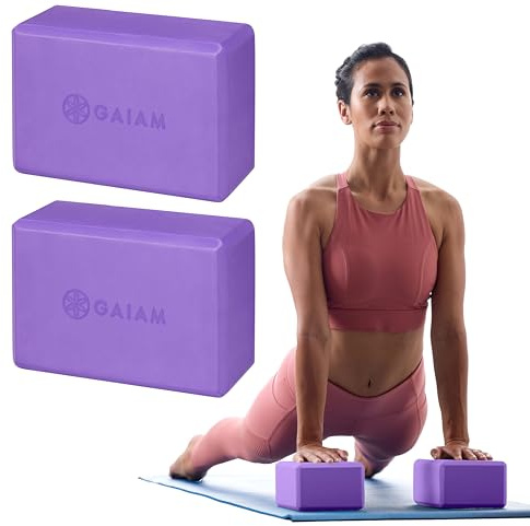 Gaiam Essentials Yoga Block (Set Of 2) - Supportive Latex-Free Eva Foam Soft Non-Slip Surface For Yoga, Pilates, Meditation, Deep Purple