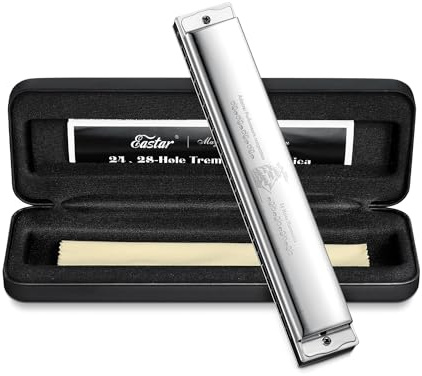 Eastar Admiral 24 Holes Harmonica, Key of C Tremolo for Beginners Adults Kids, Performance Competition Mouth Organ with Hard Case and Cloth, Silver
