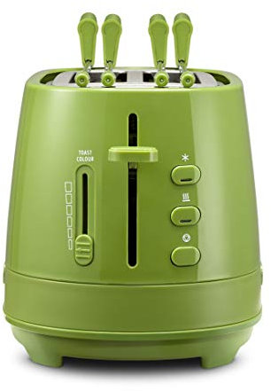 De'Longhi CTLAP2203.GR Tostapane con Pinze, Controllo Progressivo del Grado di Tostatura, Indicatori Luminosi, Cassetto Raccoglibriciole, Piedini Antiscivolo, Potenza 550 Watt, Plastica, Verde