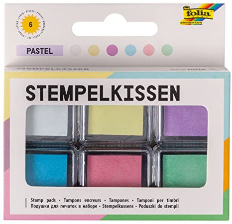 folia 30181 - Stempelkissen Set pastell, 6 Stempelkissen, in verschiedenen Farben, ideal zum Verzieren von Karten und andere Bastelarbeiten