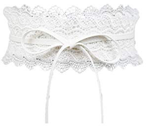 Porbbow Damen Spitzengürtel Fliege Wickel Kunstleder Boho Band Korsett Taillengürtel für Kleider Weiß