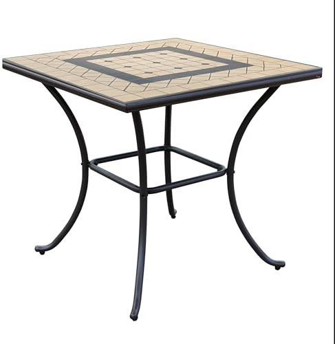 MilaniHome.it - Tavolo Quadrato Fisso in Ferro 80x80 Piano Mosaico per Esterno Giardino, Portico, Ristorante, Gelateria Bar Hotel Albergodi coloreTaupe