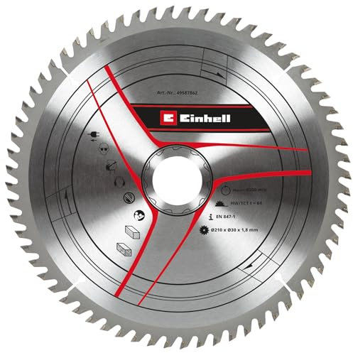 Einhell - Hoja de sierra circular (210 x 30 mm, diámetro de 210 mm, soporte de 30 mm, 64 dientes, ancho de corte de 1,8 mm, para sierras ingletadoras y sierras circulares de mesa inalámbricas)