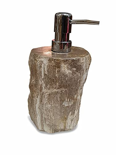 Tvålpump natursten – fossil trä desinfektionsmedel dispenser – krämdispenser av förstenat trä (variant 1)