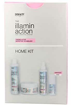 The illamin action KIT HOME:Shampoo polarizzante per laminazione 300ml+Concentrato laminabte 300ml+Sigillante lamellare per laminazione 200ml+Final touch spray effetto specchio DIKSON, 1.0 unità