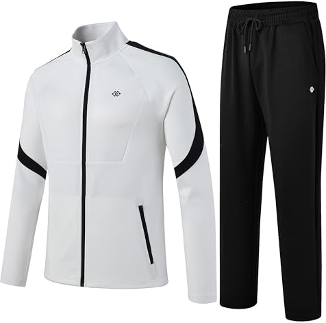 MoFiz Tuta Completo Sportivo Uomo Tennis Abbigliamento Palestra con Cerniera per Attività all'aperto Bianco M