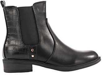 Bottines basses pour femme avec fermeture éclair Bottes Chelsea avec clous et détail Python, Noir , 36 EU