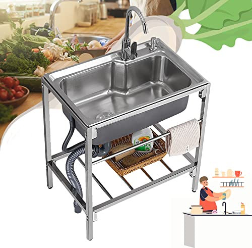 OCAZI Waschbecken Küche 304 Küchenspüle Edelstahl Spülbecken Organizer Spülbecken Edelstahl Werkbank, Spülbecken Küche Spüle Edelstahl sink-skit-with-hot-and-cold-faucet-20x15in