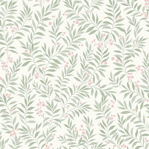 Grandeco Sage Trail Papier peint texturé Motif feuillage et fleurs Vert