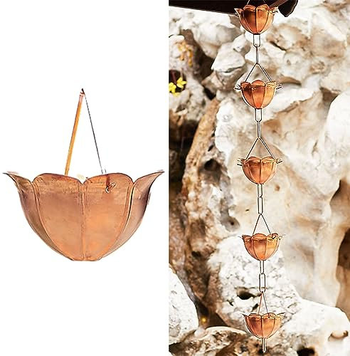 NUNETH Regenkette Regenkettenrinne für Dachrinnen und Fallrohre, Blumenbecher-Regenketten 2,4/2,6/2,8/3/3,2m Lang, Außen Dekorative Regenfängerkette Verstellbar (Color : D, Size : 2.4m/7.8 ft)