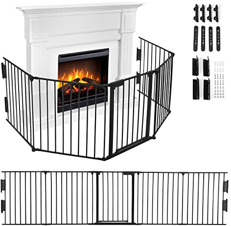 UISEBRT Grille de protection de cheminée avec porte - Pliable - En métal - Pour enfants et animaux domestiques - 300 cm - Noir