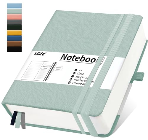 Mlife Notizbuch A4 Liniert,Dickes Notizbücher mit 360 Seiten und 100g/M² Tintenfestes Papier,Hardcover Collegeblock, Tagebuch mit 2 Rücktasche für im Büro oder in der Schule(Blaugrün)