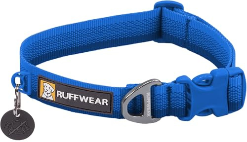 RUFFWEAR Front Range Collar, Medium Dog Collar with Aluminium V-Ring, Adjustable Length Pet Dog Collar, Comfortable Soft Fabric, Animal Collar with Dog Lead Attachment Ring, 36-51cm, Blue Pool