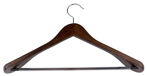 alpina Kleiderbügel Holz - 1 Stück Holzkleiderbügel - Bügel mit Breiten Schultern und Anti-Rutsch - 44 x 23,5 x 5,8 cm - Geeignet für 2 Kleidungsstücke - Kleiderorganizer - Braun
