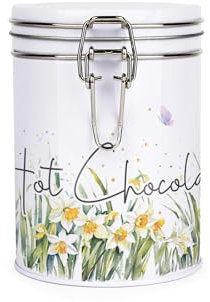 Purely Home Spring Daffodils Hot Chocolate Canister - White Metal Clip Lid Kitchen Food Storage Jar/Container 700ml (13cm x 9.5cm)
