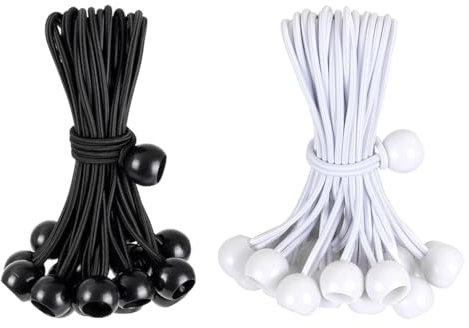 Tendeur Bache, 20 Pièces Tendeur Elastique, Sandow Elastique, Tendeur Elastique Boule, Flexible Sandow Elastique, pour Bannières, Bâches, Camping, Tentes, noir, Blanc, 10 CM