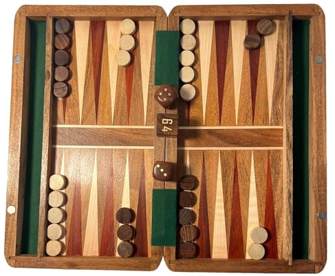 Classic Wooden Inlaid Backgammon Set - 36cm x 26cm, Includes Wooden Playing Pieces and Dice