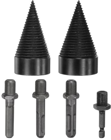 M METERXITY 2-Pack Wood Splitter Drill Bit 45mm + 50mm + 4 Handles (Square + Round + Hex Shank + Small Hex) Firewood Log Splitter Drill Bit for Family/Outdoor/Stove/Farm [Black+Grey]