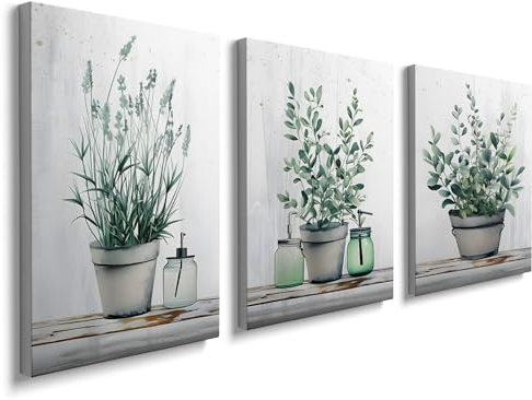 Framed Canvas Wall Art for Living Room Minimalist Botanical 12x16in Plant Wood Flower Green Leaf Artworks Prints Poster for Bathroom Bedroom Set of 3 YH1806