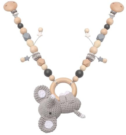 Kingbar Chaîne De Poussette en Bois Bébé, Jouet Siege Auto A Suspendre Bébé, Poussette Et Crochet Jouet De Poussette en Forme d'animal Mignon, C