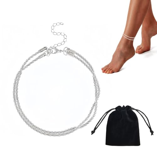 ZWWOGE Cavigliere da donna in argento impermeabile a strati per regolabile, Gioielli eleganti e scintillanti per la caviglia, cavigliere da spiaggia donna