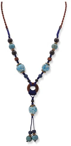 Hanary Boho Hippie Colorful Ceramic Beads Strand O Ring Circle Charm Long Y Necklace, Vintage Bohemian Statement Jewelry Gift for Women