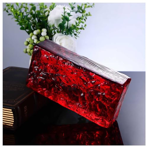 Wall Sculpture wall art Transparent solid Glass Bricks Rectangular solid Glass Brick Partition Wall for DIY Lighting fixtures Tables(Red)