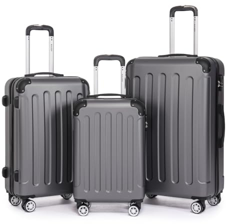 Boleedy Set di Valigie Rigide 3 Pezzi(55/66/76cm),Set Valigia Leggero in ABS Rigido con Lucchetto e Ruote a 360°,Grande Trolley per Business e Viaggio