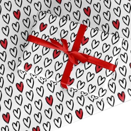 Love Heart Wrapping Paper - Romantic Pattern Gift Wrap for Valentines, Anniversary, Birthday, Wedding, Mother's Day - Eco Friendly Premium Recyclable - 2 Sheets (50x70cm)