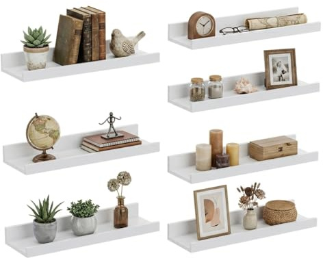 PURELLEL Vägghylla, set om 6 stycken, vit, 60 cm – svävande hyllor för böcker och dekoration – perfekt för vardagsrum och matplats