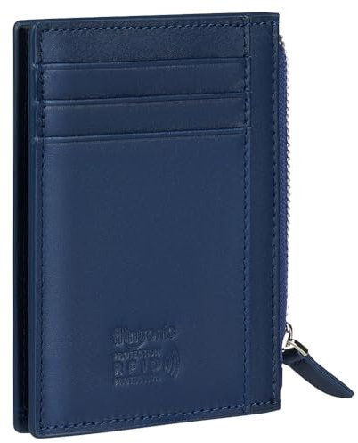 flintronic® Portefeuille en Cuir, Bleu Etui RFID Blocage Porte Carte de Crédit, Zip Porte-Monnaie, Coffret Cadeau