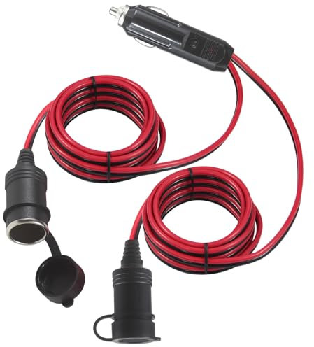 [Dual Output] KUNCAN 12V Cigarette Lighter Splitter – Male to 2x Female Dual Socket Adapter 2-Way Splitter exension (4FT, 15A Fuse) for Dash Cams, Car Coolers, Air Pumps, Tyre Inflator, Mini Fridge