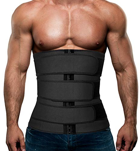 Hidyliu Mens Workout Waist Trainer Neoprene Corset Sauna Sweat Trimmer Cincher Slimming Belly with Belts (Black Waist Trainer Belt, S)