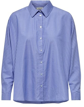 ONLY Onlnew Grace LS Noos WVN Blusa para Mujer, Azul Lunar/Rayas: Azul/Blanco, L