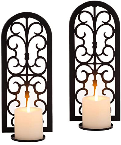 Sziqiqi Schwarz Kerzenhalter für Wand - Wandkerzenhalter Metall Wanddeko Wandhalter Kerzen Wandhalterung Vintage Wand Kerzenleuchter Kerzenwandhalter für Wohnzimmer Schlafzimmer Kamin Badezimmer